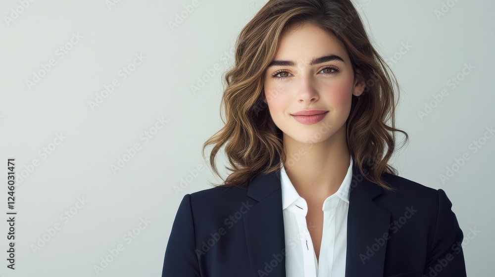 Professional portrait of a young businesswoman in a dark suit and white shirt Professional portrait of a young businesswoman in a dark suit and white shirt
