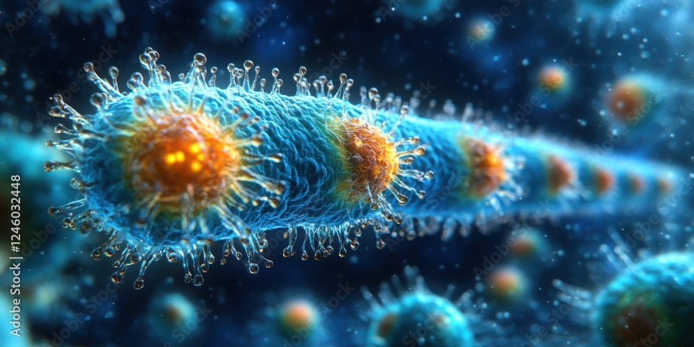 Microscopic view of virus-like microbial structures interacting with cellular membranes
Microscopic view of virus-like microbial structures interacting with cellular membranes
