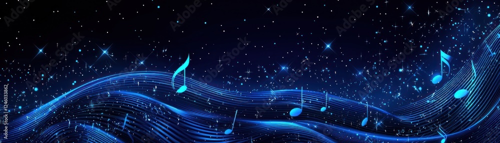 Obraz premium Abstract music notes, cosmic background, design, website banner