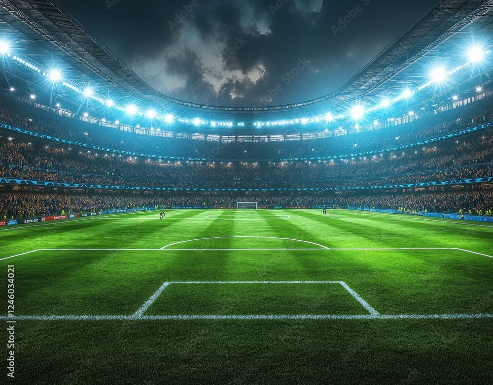Fototapeta premium Soccer Stadium Night Match Atmosphere Energy Fans Spectators Spotlights