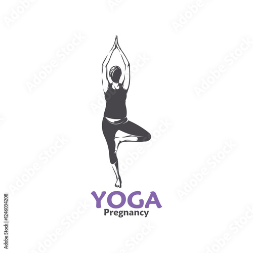 Vector illustration of a pregnant woman doing yoga pose with minimalist and modern design. This image is suitable for use in promotional materials for prenatal yoga classes, maternal health, and etc.
