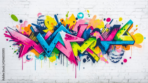 abstract graffiti-style pattern on the white wall