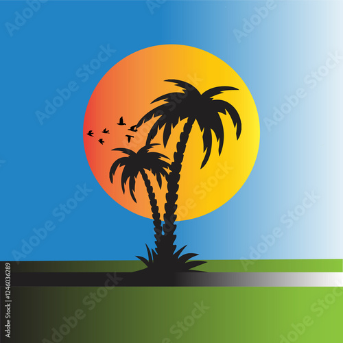 palm trees on sunset background