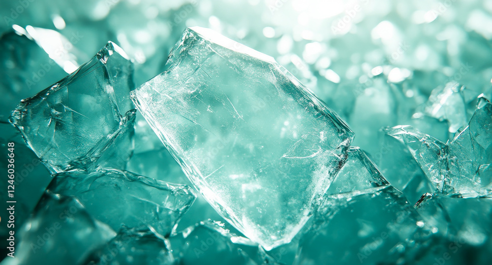Obraz premium Cool blue ice cubes texture refreshing frozen background. Icy block crystal detail cold drink summer abstract transparent clear surface.