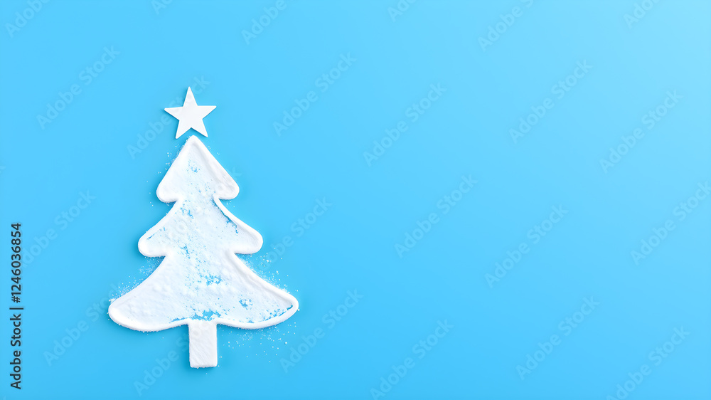 Christmas tree made with face powder on blue background, top view. Space for text. Generative AI Christmas tree made with face powder on blue background, top view. Space for text. Generative AI