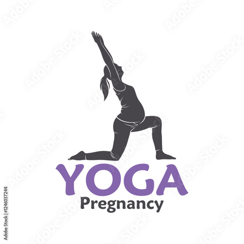 Vector illustration of a pregnant woman doing yoga pose with minimalist and modern design. This image is suitable for use in promotional materials for prenatal yoga classes, maternal health, and etc.