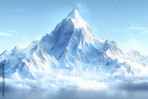 Wallpaper Mural Majestic Snow-Capped Mountain Peak Surrounded by Clouds Under Clear Sky. Generative AI Torontodigital.ca
