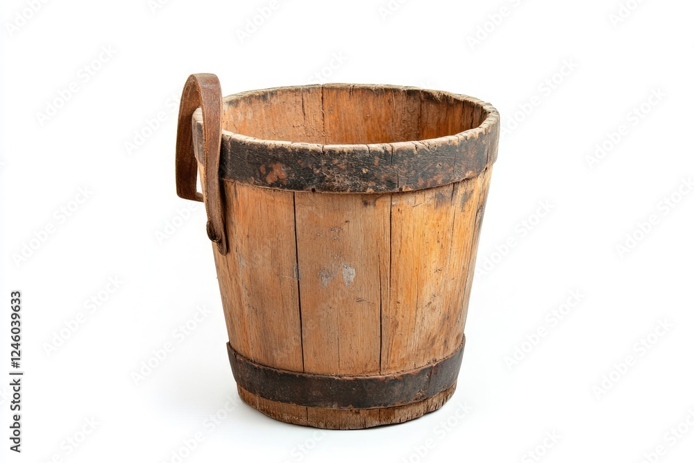 Fototapeta premium A Vintage Wooden Bucket With Leather Handle