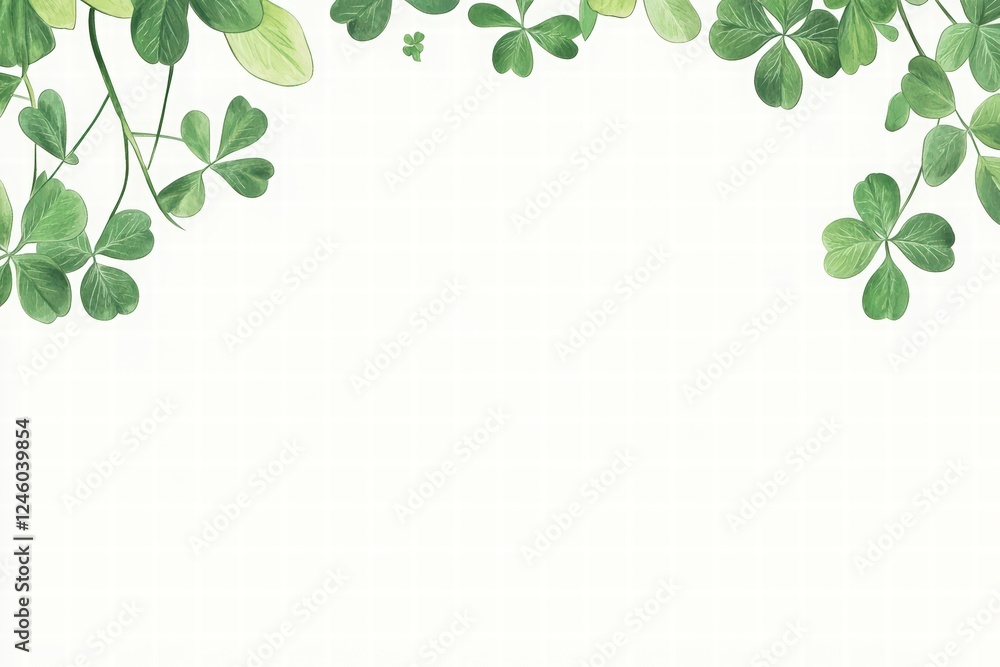 St. Patrick's Day-themed background with shamrocks. clover leaves in green color. Happy St. Patrick's Day concept. Green leaves of four-leaf clovers isolated on pastel cream color. St. Patrick's Day-themed background with shamrocks. clover leaves in green color. Happy St. Patrick's Day concept. Green leaves of four-leaf clovers isolated on pastel cream color.