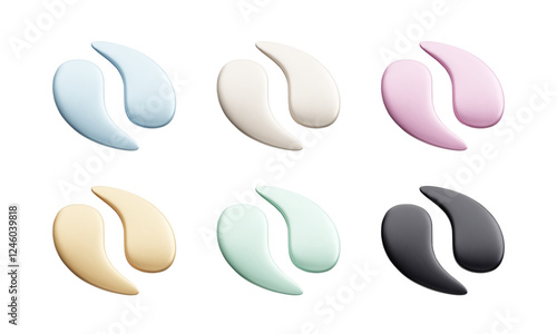Set of different colorful gel eye patches isolated on white background realistic 3D vector illustration. Hydrating skincare treatment, hydrogel eye masking, anti aging cosmetic product 3D icon set.