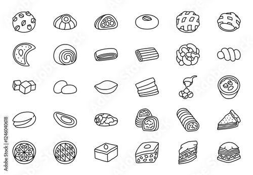 A set of line-style icons of traditional Arabic desserts. photo