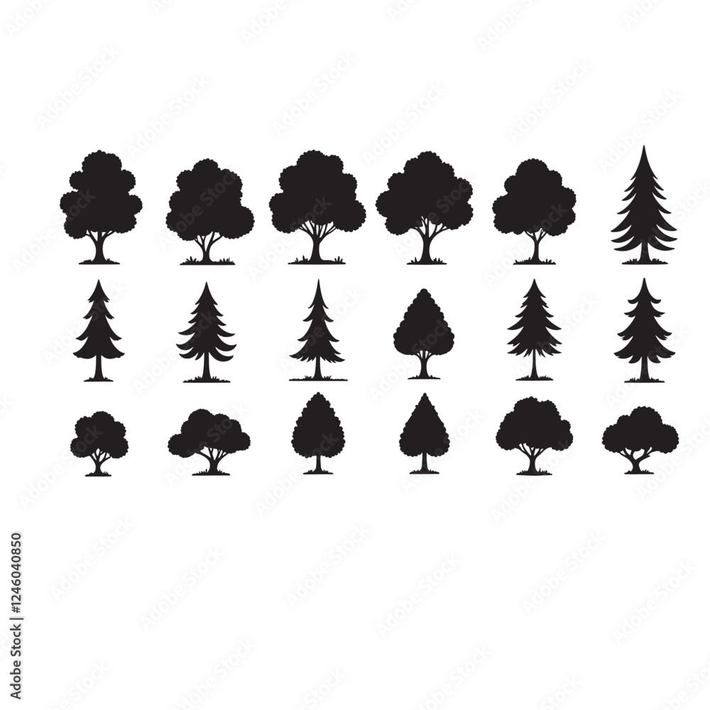 set of trees bundle shilahoutte vector on white background set of trees bundle shilahoutte vector on white background