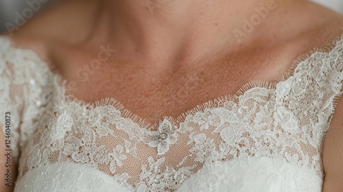 Bride's lace bodice detail, wedding dress, close-up