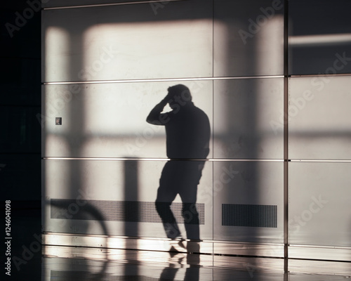 Bilde på lerret A lone figure against an airport wall, illustrating a moment of reflection while traveling