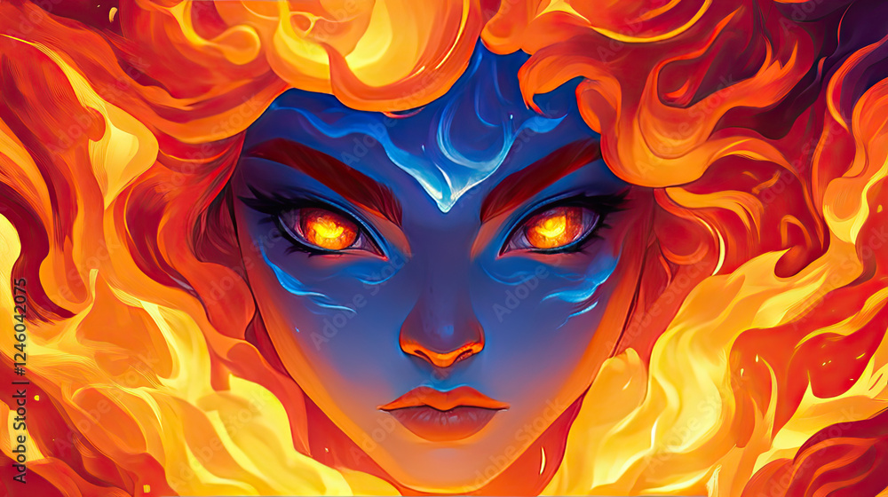 Fiery Goddess Portrait: A Digital Art Piece of a Fire Spirit Fiery Goddess Portrait: A Digital Art Piece of a Fire Spirit