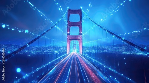 Digital Golden Gate Bridge Illuminated Night Scene