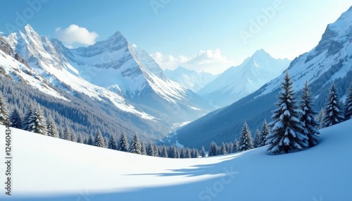 Wallpaper Mural Snow-covered valley with mountains in the background, snowy, alpine Torontodigital.ca