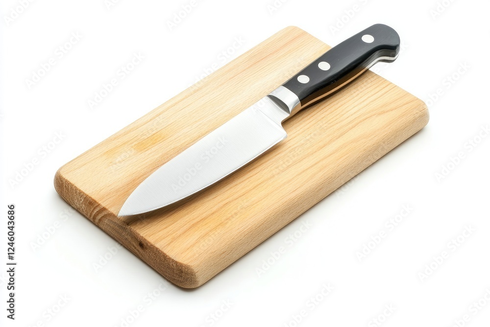 A Sharp Kitchen Knife Rests on a Wooden Cutting Board A Sharp Kitchen Knife Rests on a Wooden Cutting Board