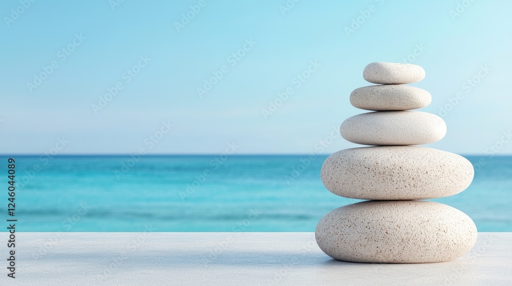 Stacked stones beach zen calm ocean tranquility relaxation