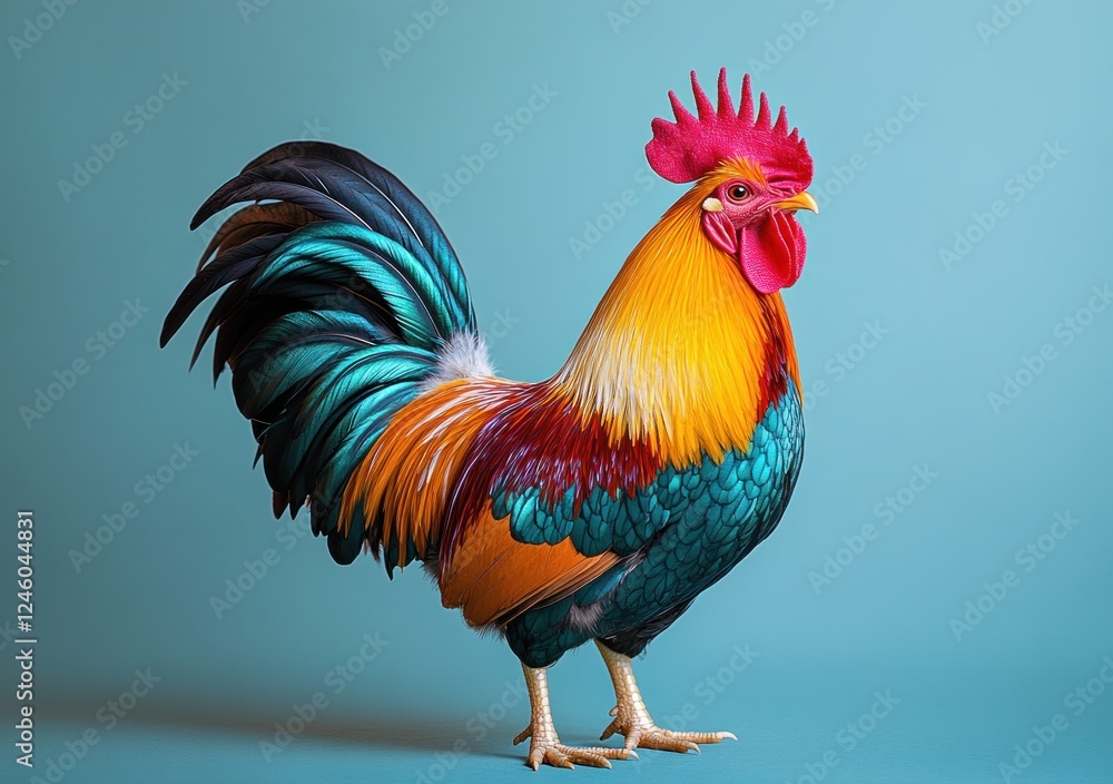 Fototapeta premium Proud French Rooster with Vibrant Feathers and Big Tail