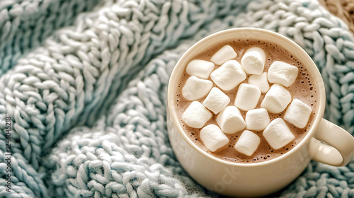 Wallpaper Mural A cup of hot cocoa with marshmallows, sitting next to a person wearing a textured wool sweater Torontodigital.ca