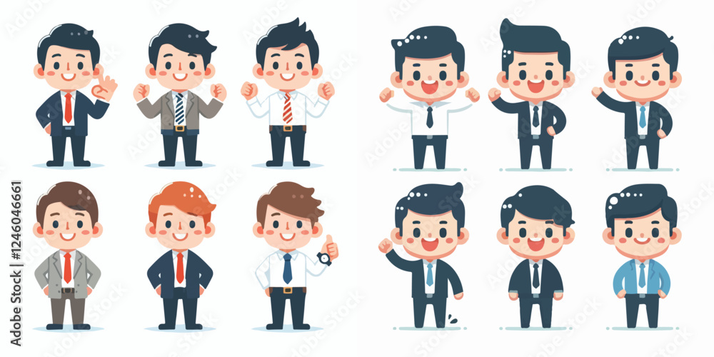 happy standing businessman avatar vector set happy standing businessman avatar vector set
