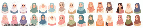 set of vector avatars of women with hijab