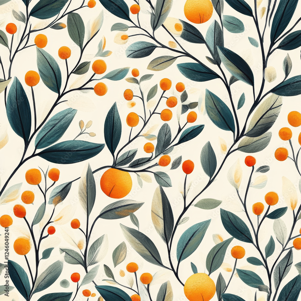 Seamless pattern with orange fruits and green leaves Seamless pattern with orange fruits and green leaves