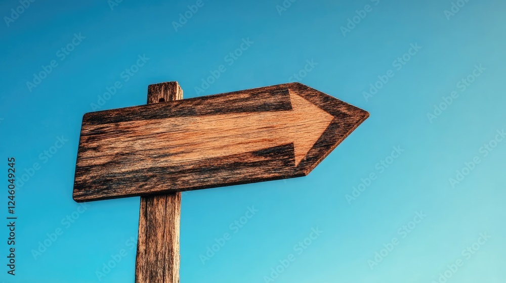 Fototapeta premium Wooden arrow sign against a clear blue sky