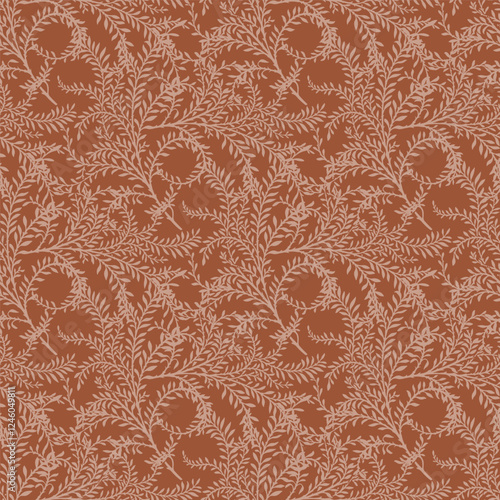 seamless pattern with Victorian flowers in the style of William Morris, Mocha Mousse color