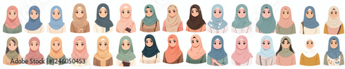 set of vector avatars of women with hijab