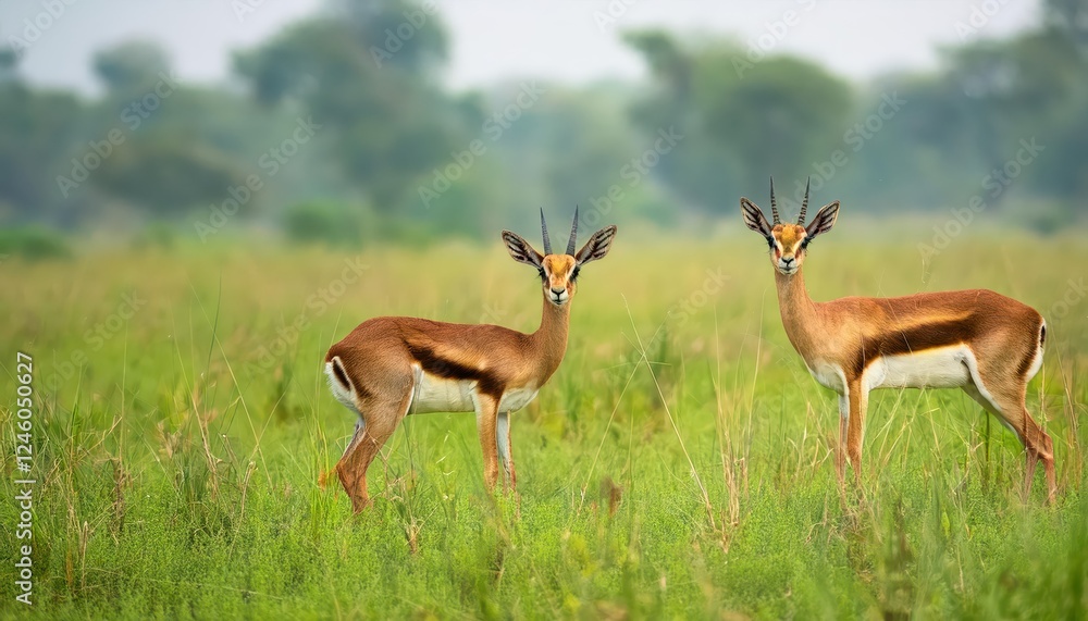 Vibrant Visions of Two Chinkara Gazelles in a Savannah Grazing Ground, Capturing the Emotional Intensity and Graceful Elegance of Indian Wildlife Vibrant Visions of Two Chinkara Gazelles in a Savannah Grazing Ground, Capturing the Emotional Intensity and Graceful Elegance of Indian Wildlife