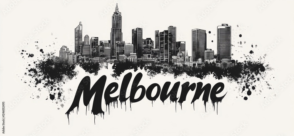 Fototapeta premium Melbourne skyline with artistic splash effect showcasing the city's distinctive architecture and urban vibe