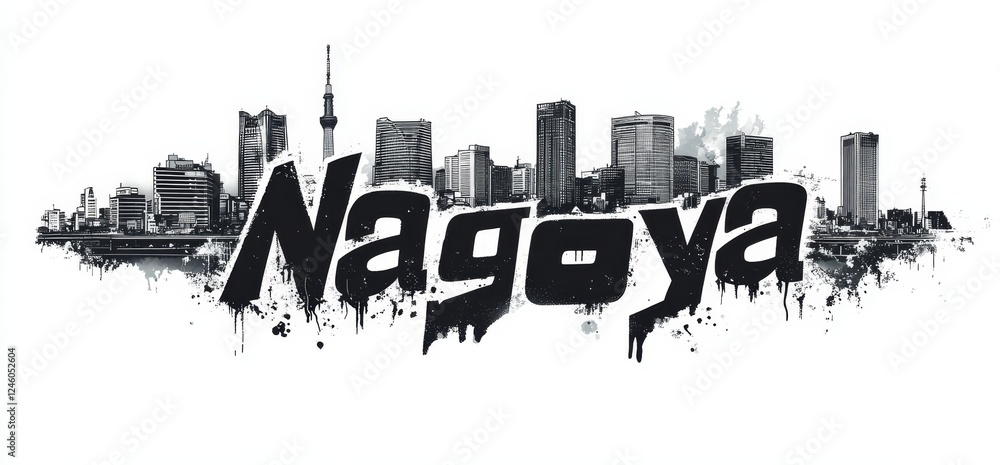 Obraz premium Nagoya skyline featuring urban architecture and vibrant city life under a cloudy sky