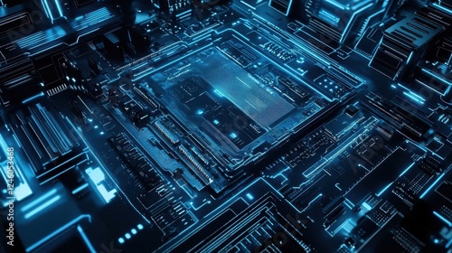 Wallpaper Mural Futuristic vector illustration of a blue circuit board with intricate digital tech elements, perfect for advanced technology backgrounds. Torontodigital.ca