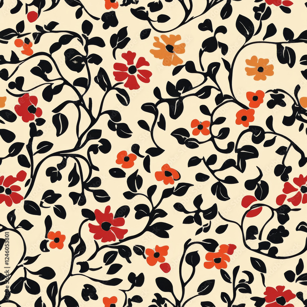 Seamless floral pattern with red and orange flowers Seamless floral pattern with red and orange flowers