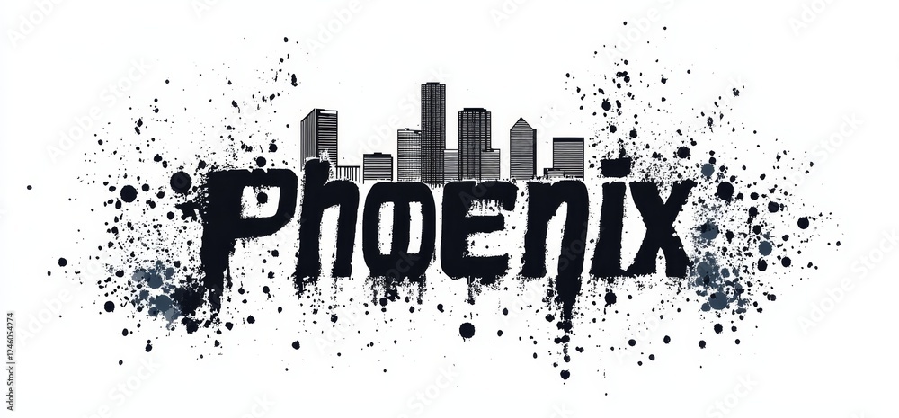 Obraz premium Phoenix skyline with urban graffiti art depicting the city's vibrant culture and spirit at sunset