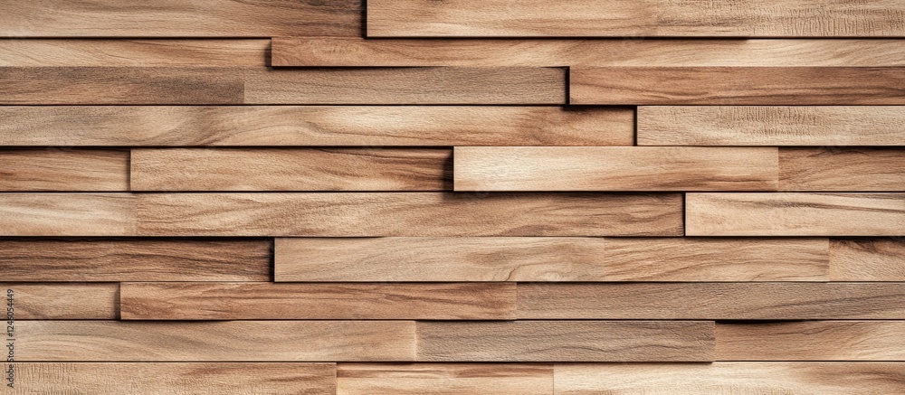 Fototapeta premium Natural wooden wall texture with light brown and tan planks arranged in a horizontal pattern highlighting unique grains and surface details