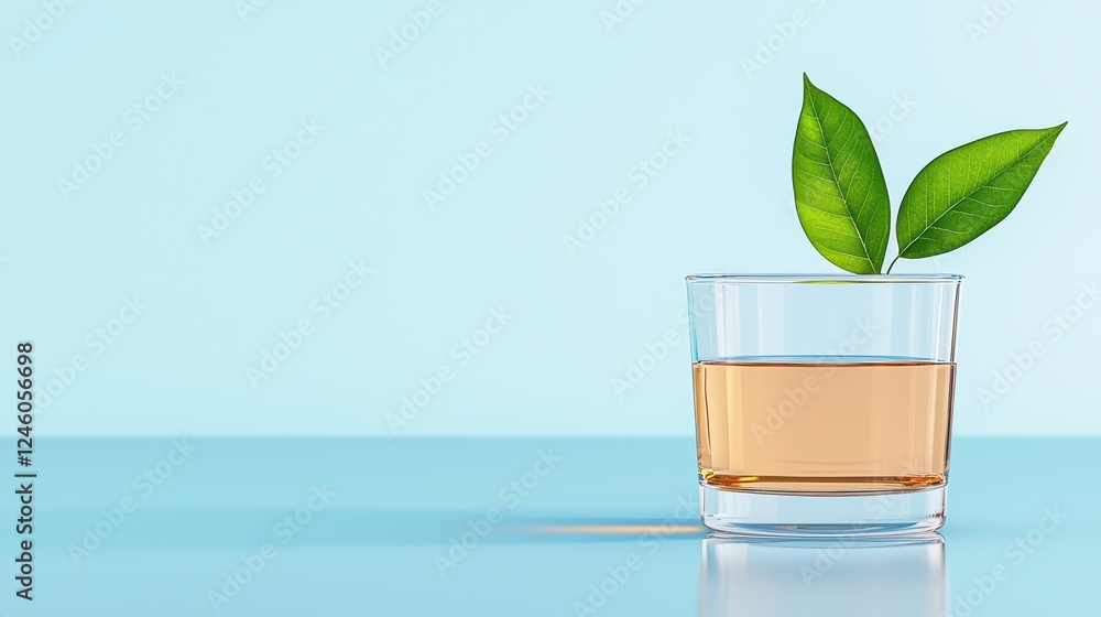 Fresh Herbal Drink with Leaves in a Transparent Glass on Table Fresh Herbal Drink with Leaves in a Transparent Glass on Table