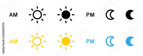 AM PM icons set. Clock, time symbols AM PM icons. Vector AM PM icons set