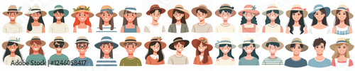 set of vector avatars of teenagers with hats