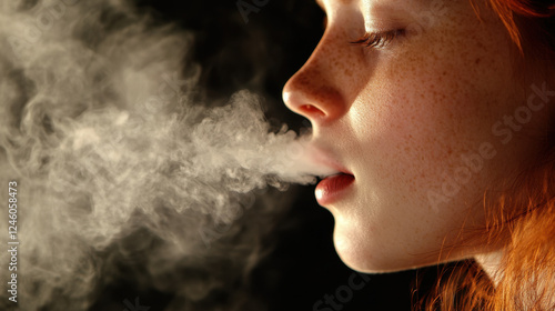 Wallpaper Mural In a calm indoor atmosphere at night, a woman with red hair exhales vapor from an e-cigarette, creating a misty effect Torontodigital.ca