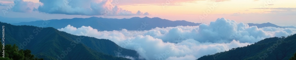 Tropical mountains shrouded in an endless veil of clouds, mountains, landscape Tropical mountains shrouded in an endless veil of clouds, mountains, landscape