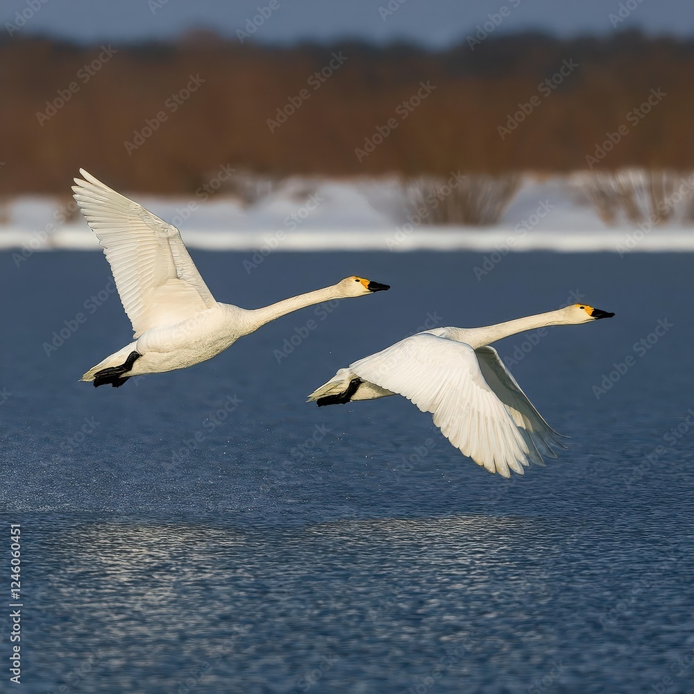 Majestic Whooper Swans Gracefully Gliding Over Snowy Lake Tysslingen, Swedens Frozen Winter Wonderland, Capturing the Serene Beauty and Tranquility of Nature in Motion Majestic Whooper Swans Gracefully Gliding Over Snowy Lake Tysslingen, Swedens Frozen Winter Wonderland, Capturing the Serene Beauty and Tranquility of Nature in Motion