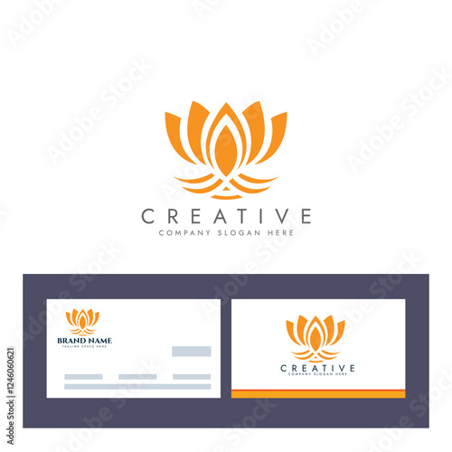 Abstract lotus logo vector design, Stylized lotus flower icon with business card