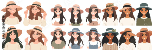 set of vector avatars of teenagers with hats