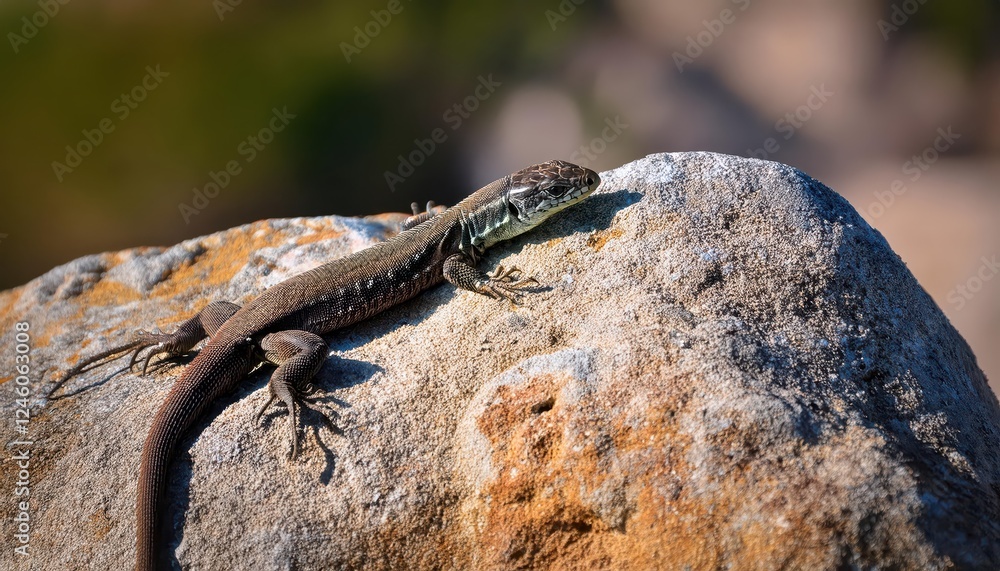 Striking Tyrrhenian Wall Lizard Basking in the Mediterranean Sunlight on a Picturesque Sardinian Rock, Capturing the Beauty and Richness of Italys Island Landscapes Striking Tyrrhenian Wall Lizard Basking in the Mediterranean Sunlight on a Picturesque Sardinian Rock, Capturing the Beauty and Richness of Italys Island Landscapes