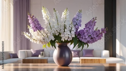 Wallpaper Mural beautiful bouquet of lilac flowers in a stylish vase on a table in a modern living room

 Torontodigital.ca