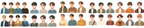male teen avatar vector set