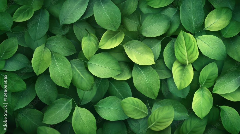 Fresh and vibrant tropical green leaves background, asymmetrical composition Fresh and vibrant tropical green leaves background, asymmetrical composition